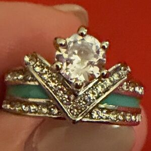 NWOT Dazzling Silver and Turquoise Fashion Ring with Diamond Like Accents